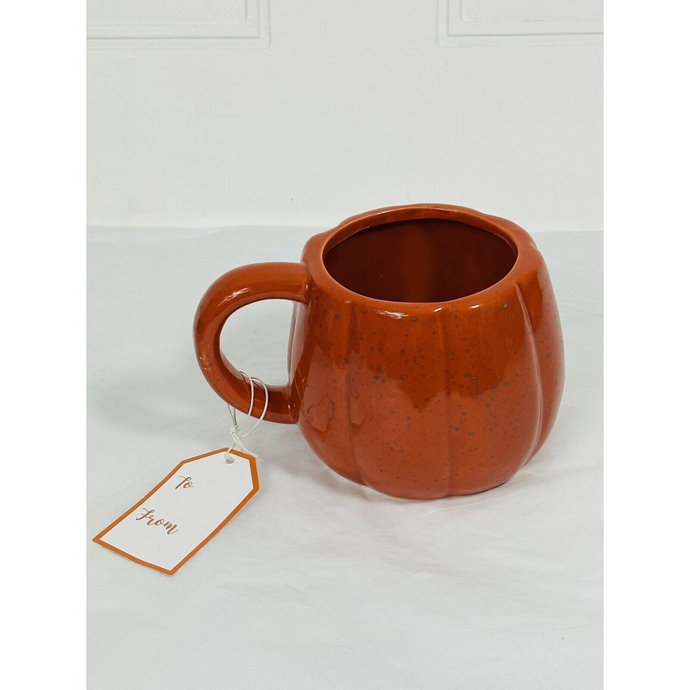 NWT Sheffield Home Pumpkin Shaped Fall Coffee Mug Orange‎ Speckled